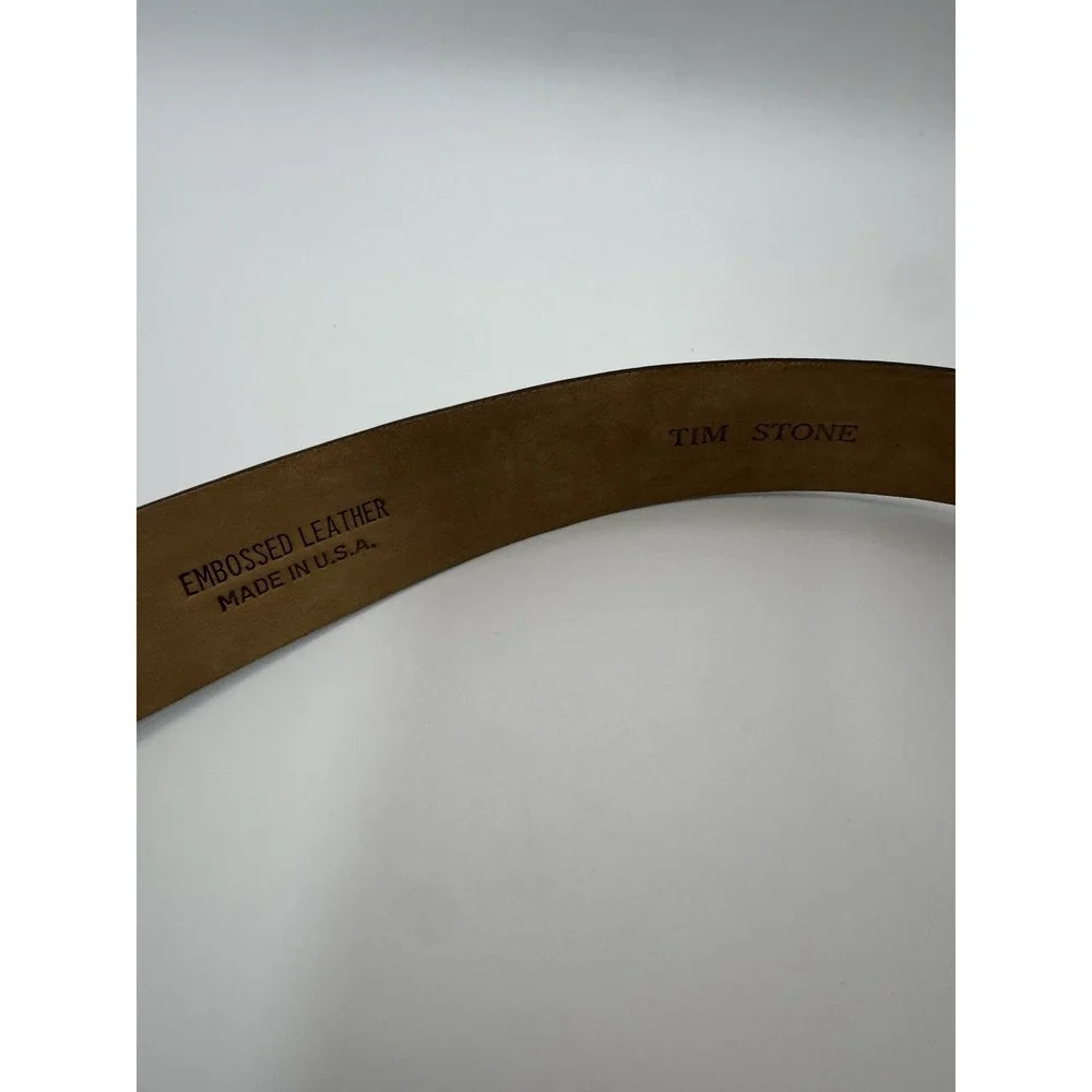 W Kleinberg‎ Brown Embossed Custom Leather Belt Belt Sz 34 NWOT Loop Buckle Lux